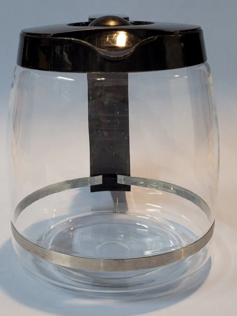 Cuisinart Clear Glass Chrome Band & Black 12 Cup Coffee Replacement Carafe Pot